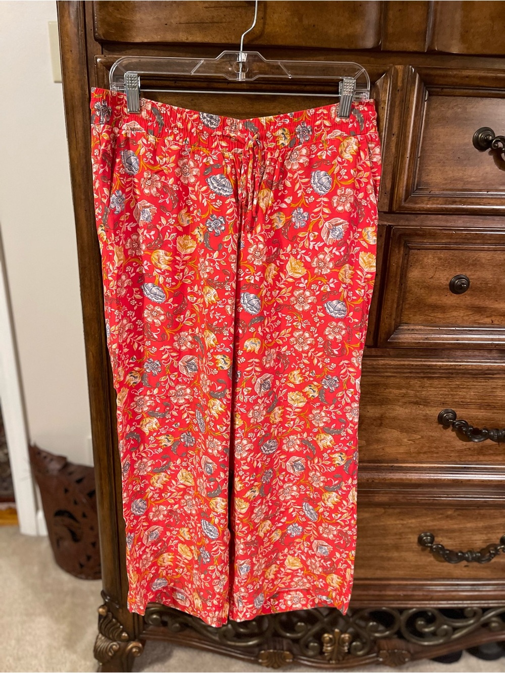 LOFT Red Floral Wide-Leg Pants